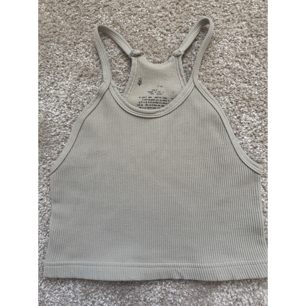 Free People Movement Happiness Runs Tank XS/S Beige Ribbed Crop Racerback Gym - Picture 2 of 4